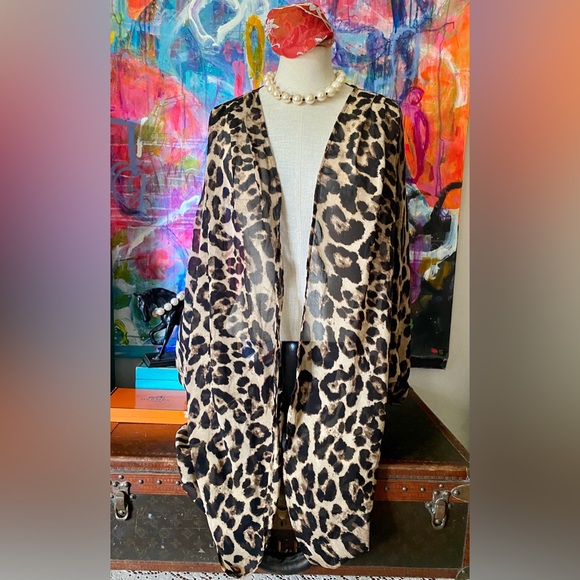 Classic LEOPARD Print Sheer Beach Bathing suit Cover up Shrug π€π€π€π - Picture 5 of 6